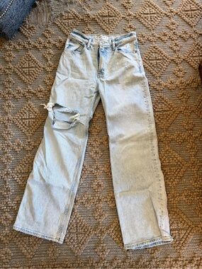 Abercrombie & Fitch Light Wash Distressed Straight-Leg Jeans